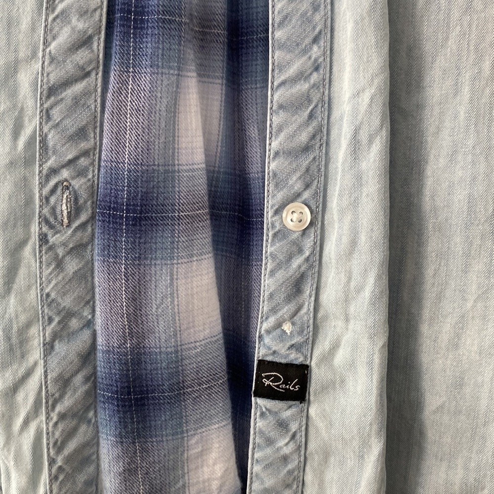 Rails Button Down - Chambray W/ Blue Plaid - image 2